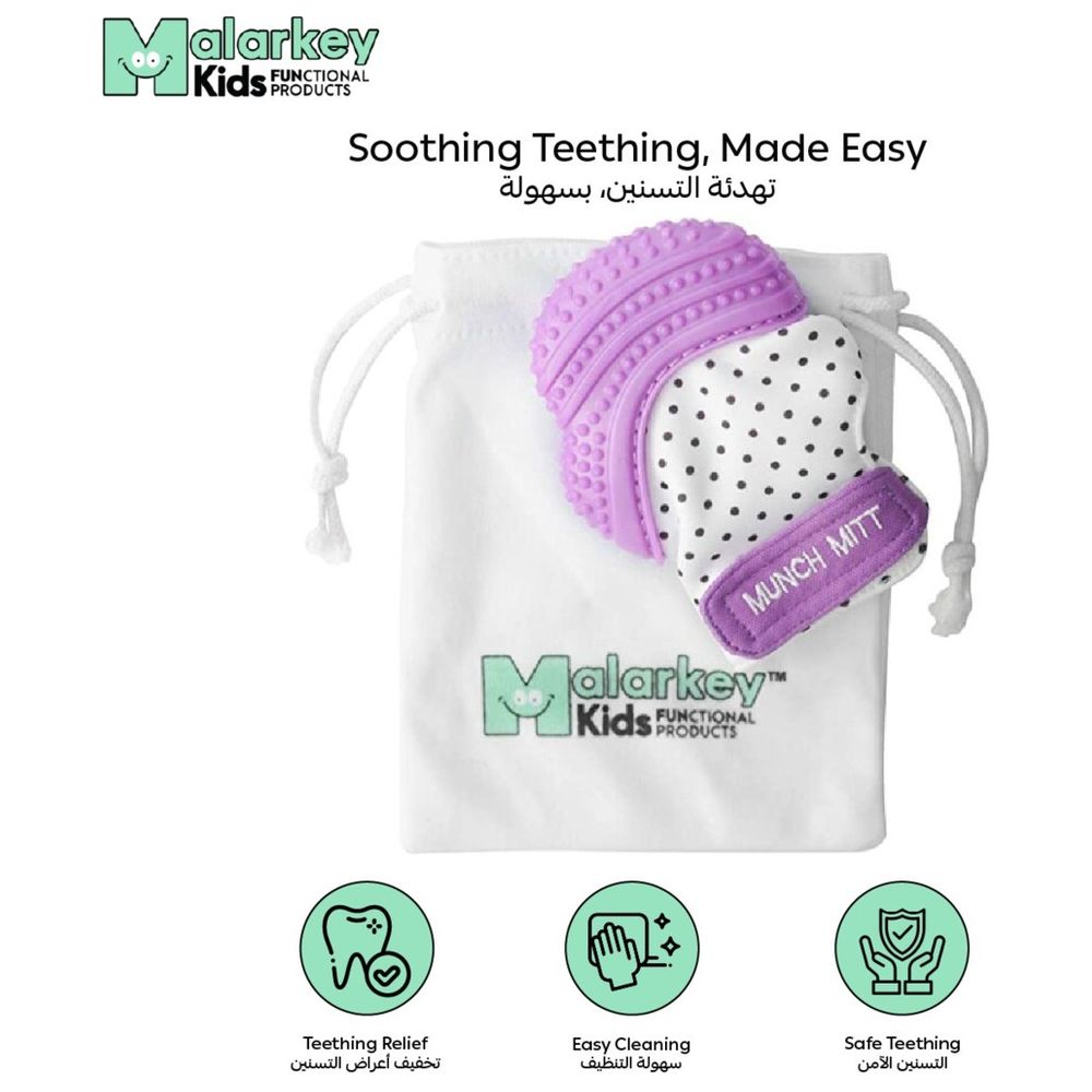 Munch Mitt - Teething Mitten - Purple Polka Dot