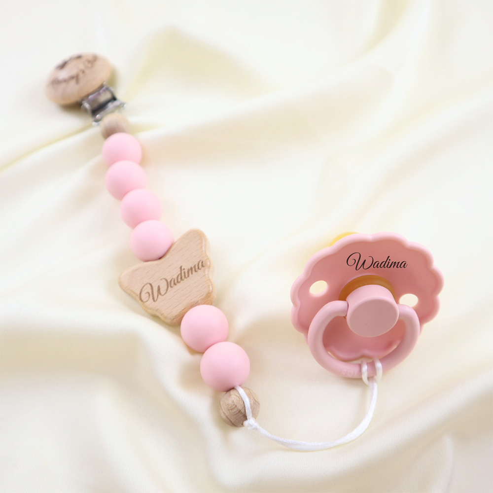 Mommy's Charms - Personalized Butterfly Frigg Pacifier With Clip - 2 Pcs - Pink