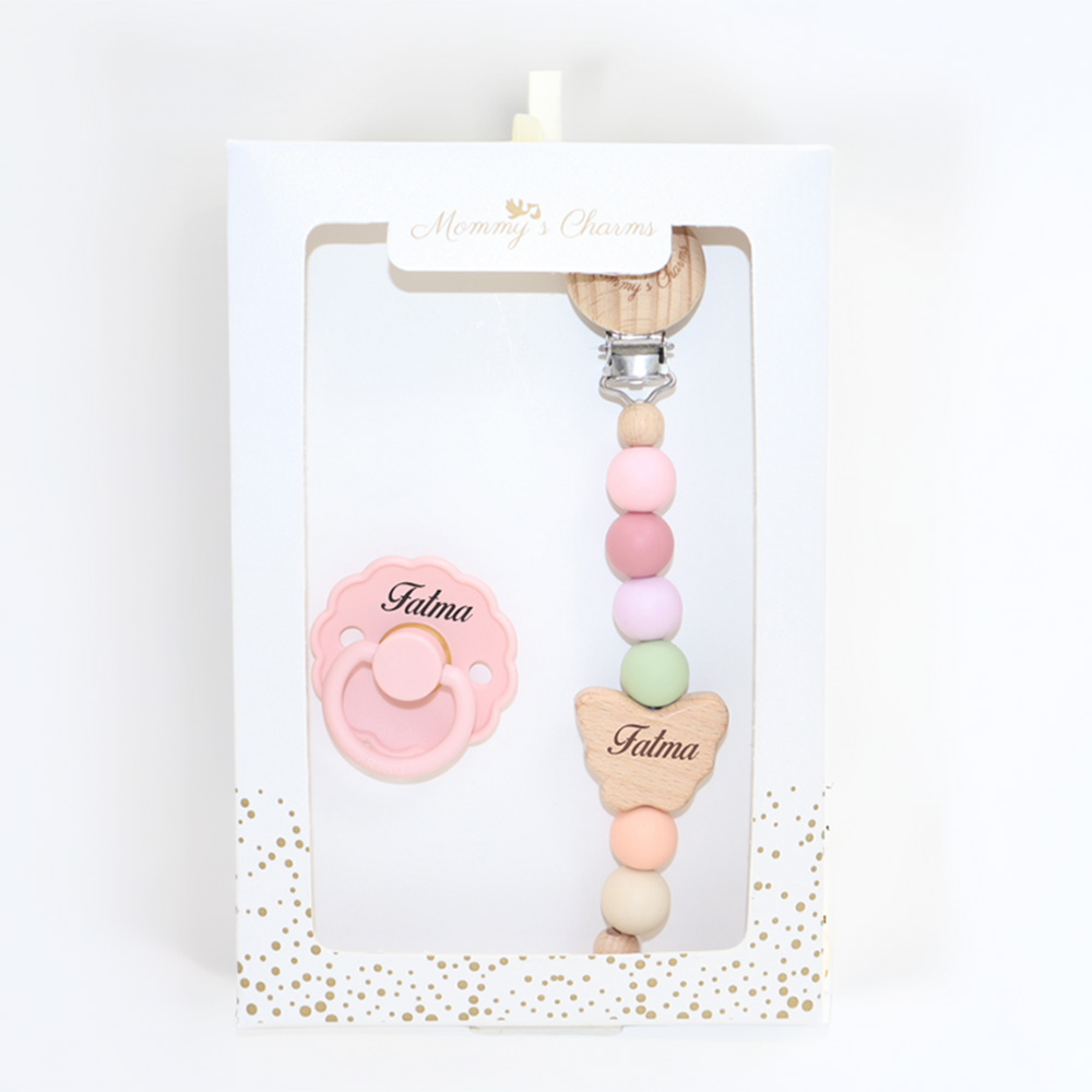 Mommy's Charms - Personalized Butterfly Frigg Pacifier With Clip - 2 Pcs - Pastel