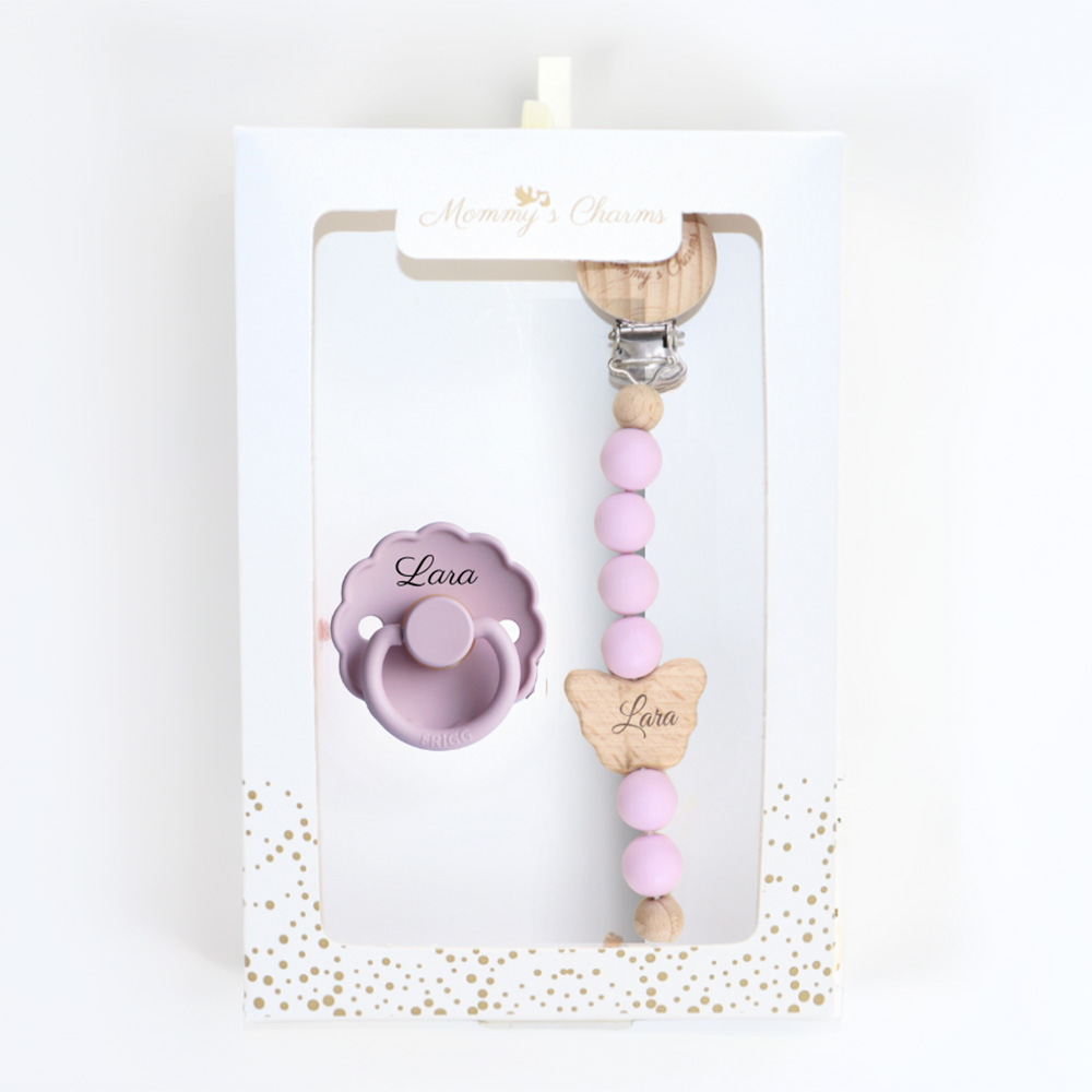 Mommy's Charms - Personalized Butterfly Frigg Pacifier With Clip - 2 Pcs - Purple