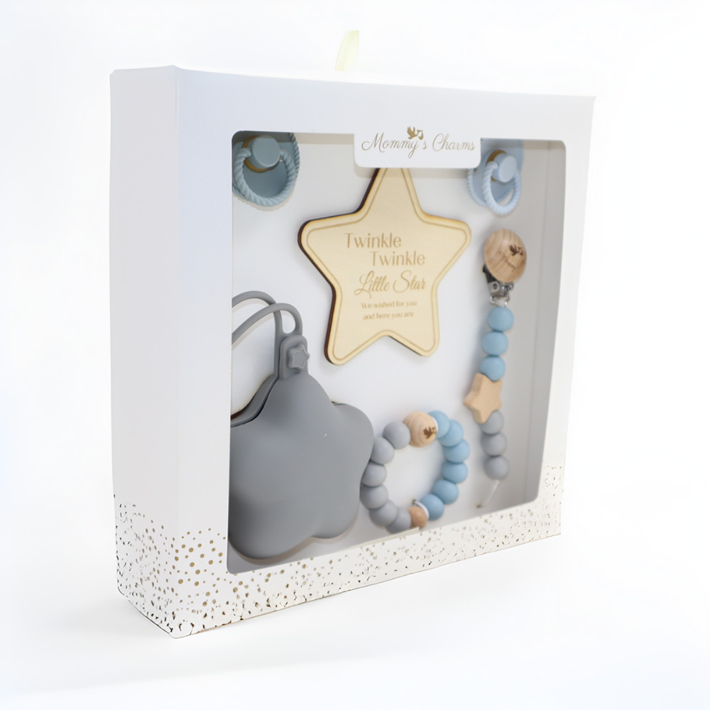 Mommy's Charms - Personalized Ultimate Pacifier Baby Gift Set - 6 Pcs - Grey