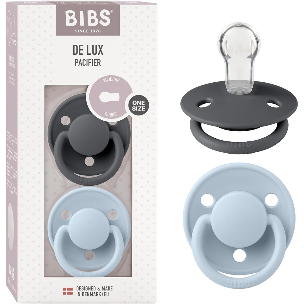Bibs - De Lux Pacifiers - Pack of 2 - Iron/Baby Blue
