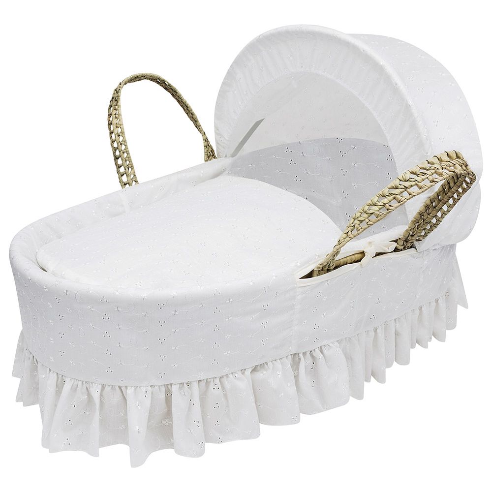 Kinder Valley Broderie Anglaise White Palm Moses Basket