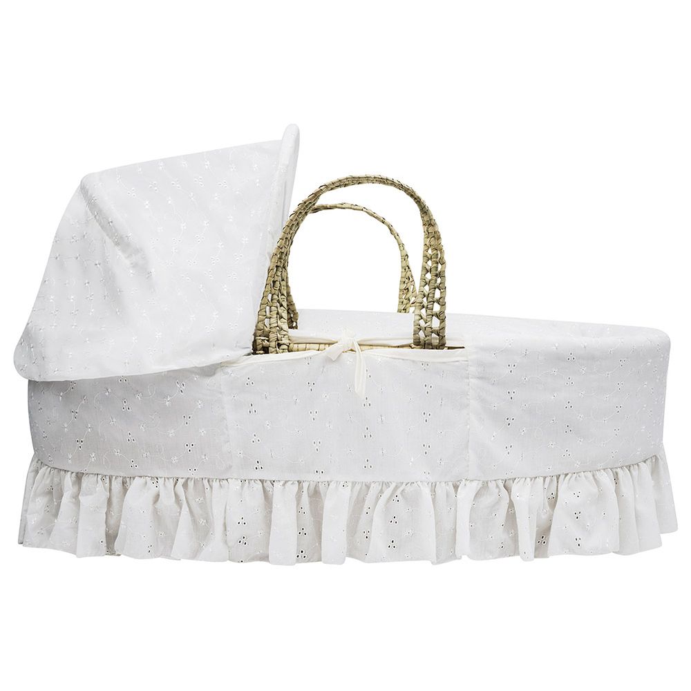 Kinder Valley Broderie Anglaise White Palm Moses Basket