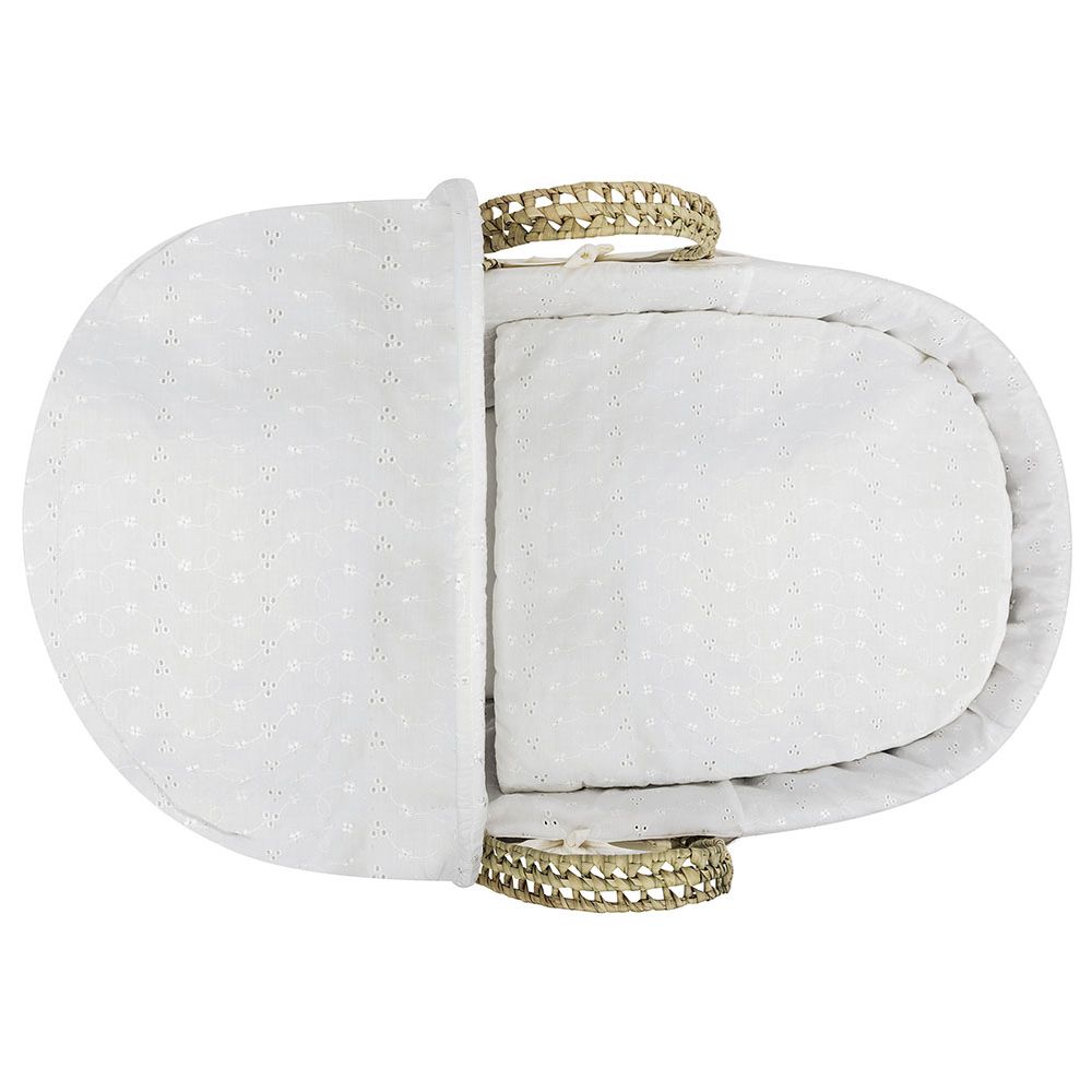 Kinder Valley Broderie Anglaise White Palm Moses Basket