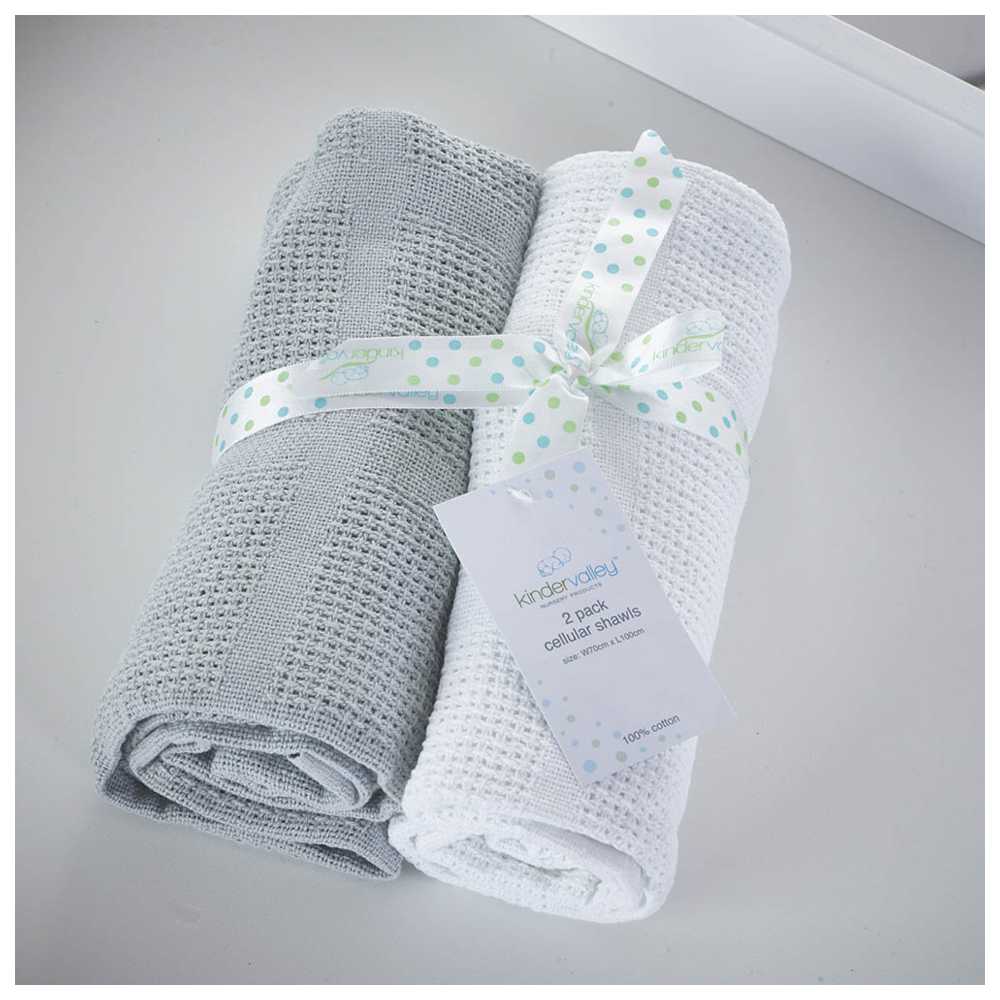 Kinder Valley - Pack of 2 White & Grey Cellular Shawl