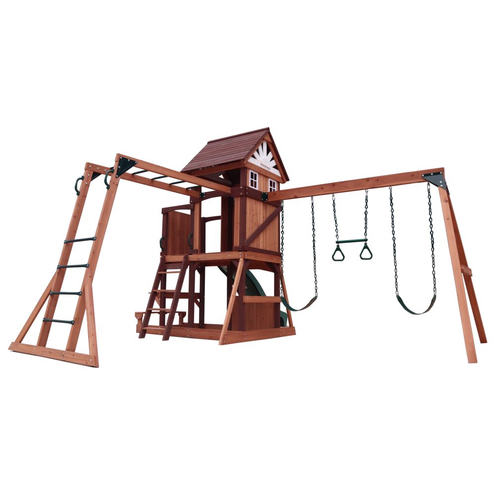 Mountpeak - Vinson Massif Swing Set And Playhouse With Wooden Roof