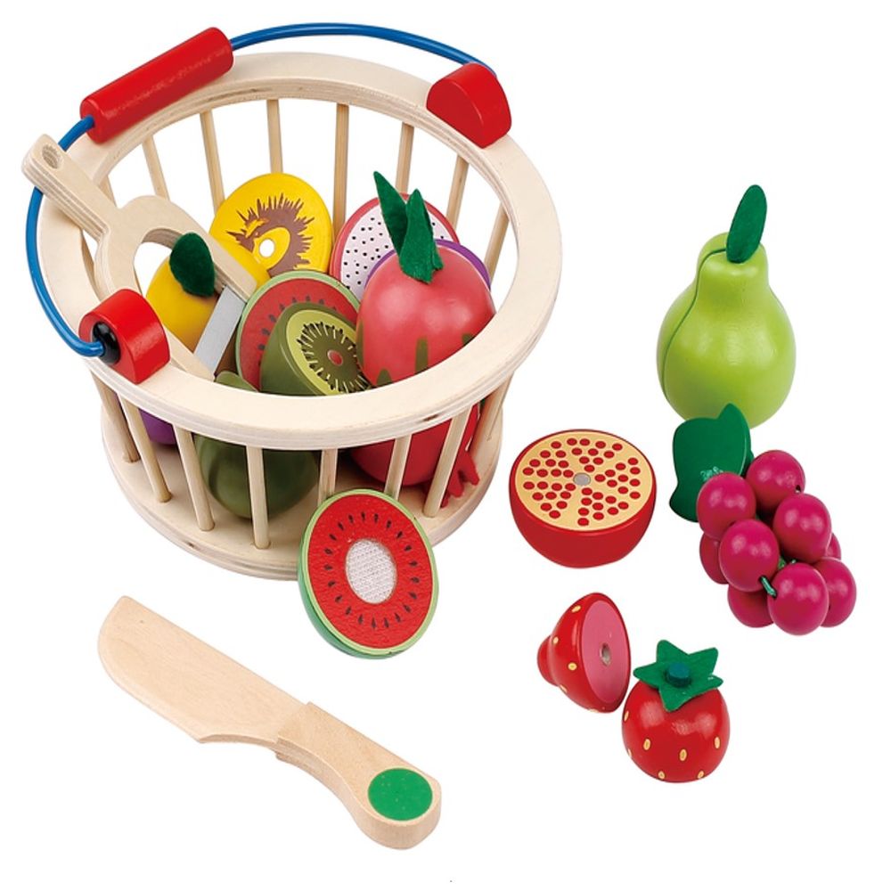Little Angel Kids Wooden Fruits & Vegetables Basket Toy Set