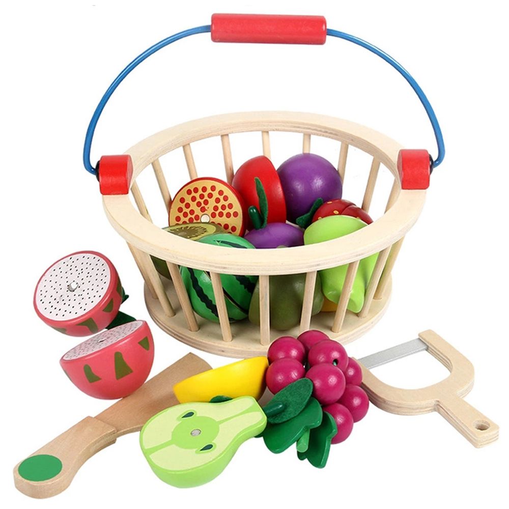 Little Angel Kids Wooden Fruits & Vegetables Basket Toy Set