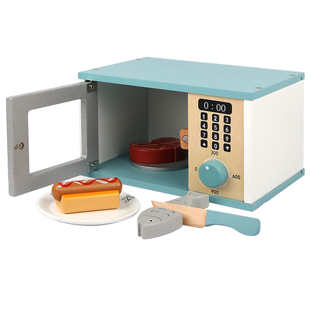 Little Angel Kids Wooden Microwave Toy Pretend Play Set