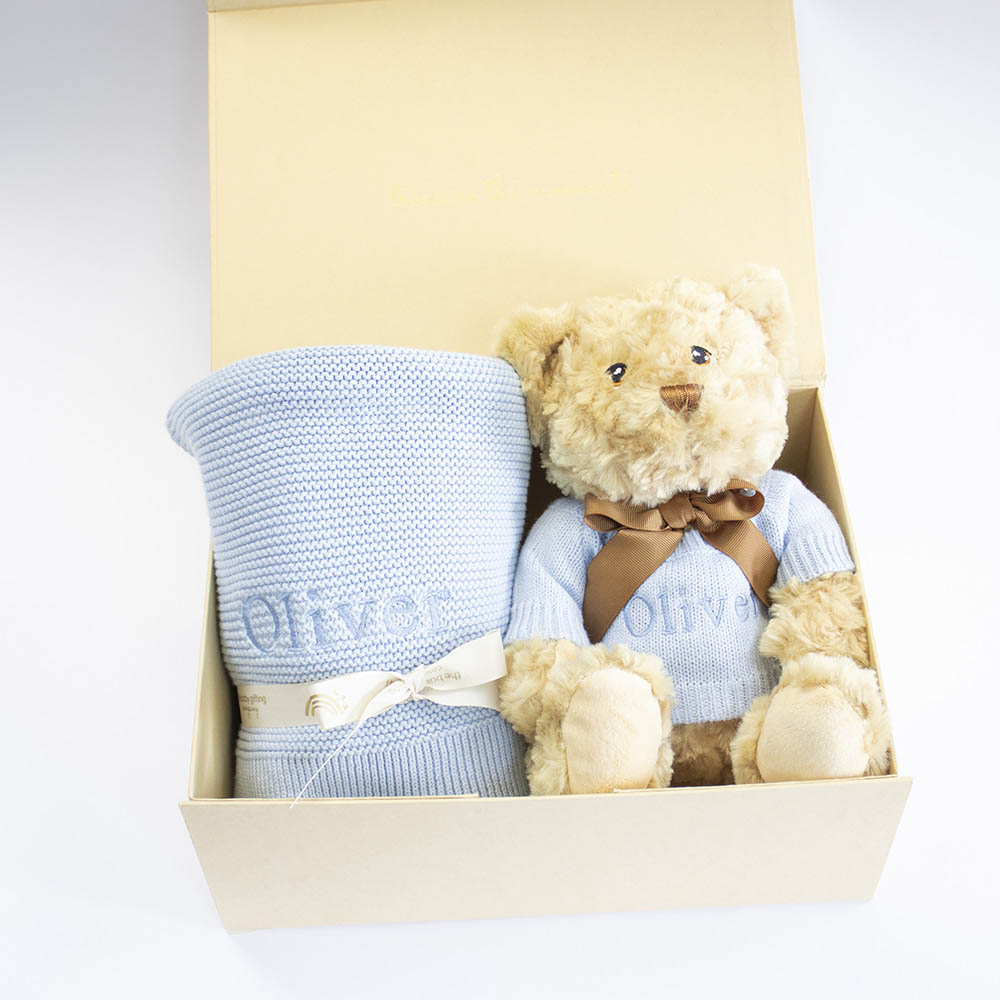The Baby Gifting Company - Cotton Blanket & Teddy Set - Blue - 2 Pcs