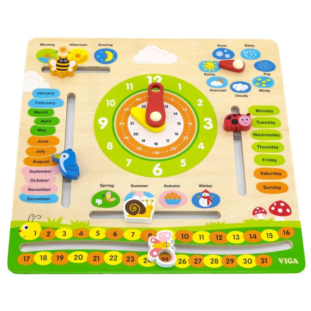 Viga - Calendar Learning Board Montessori Wooden Interactive Date & Weather Panel