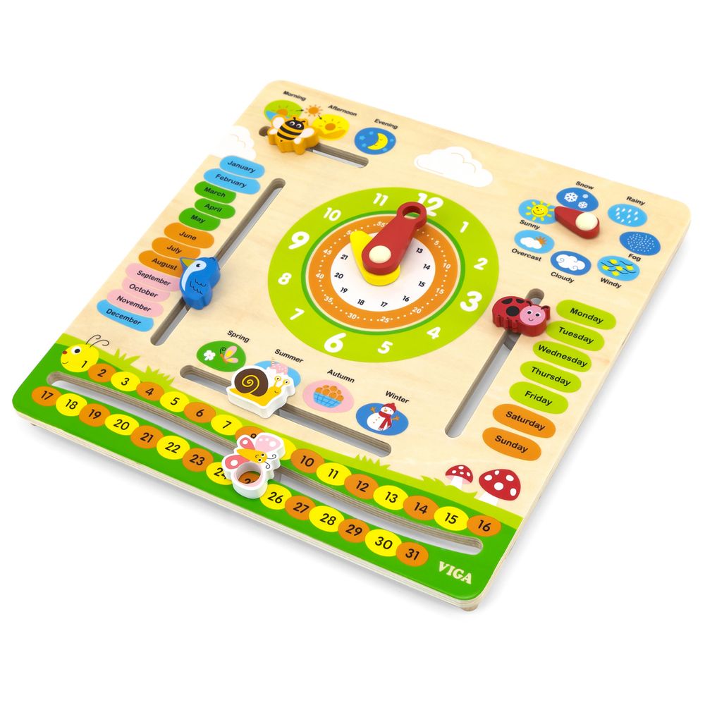 Viga - Calendar Learning Board Montessori Wooden Interactive Date & Weather Panel