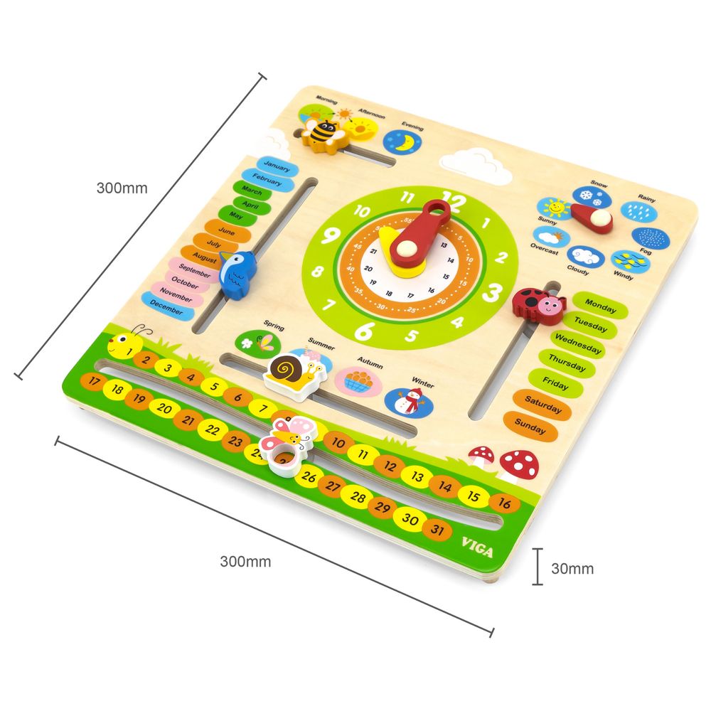 Viga - Calendar Learning Board Montessori Wooden Interactive Date & Weather Panel
