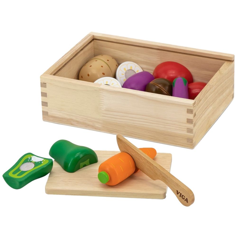 Viga - Wooden Vegetable Chopping Set - Knife and Fruits