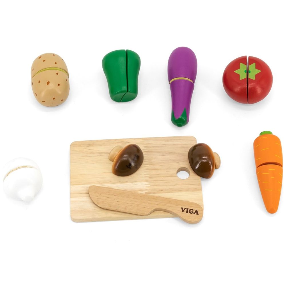 Viga - Wooden Vegetable Chopping Set - Knife and Fruits