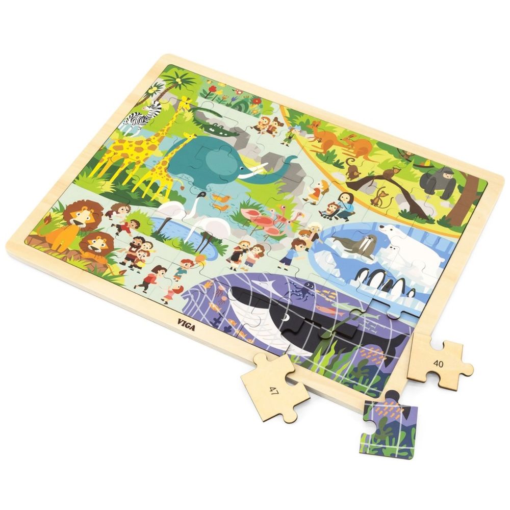 Viga - Zoo Jigsaw Puzzle - 48pcs Montessori Wooden Toy