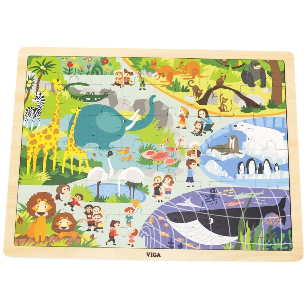 Viga - Zoo Jigsaw Puzzle - 48pcs Montessori Wooden Toy
