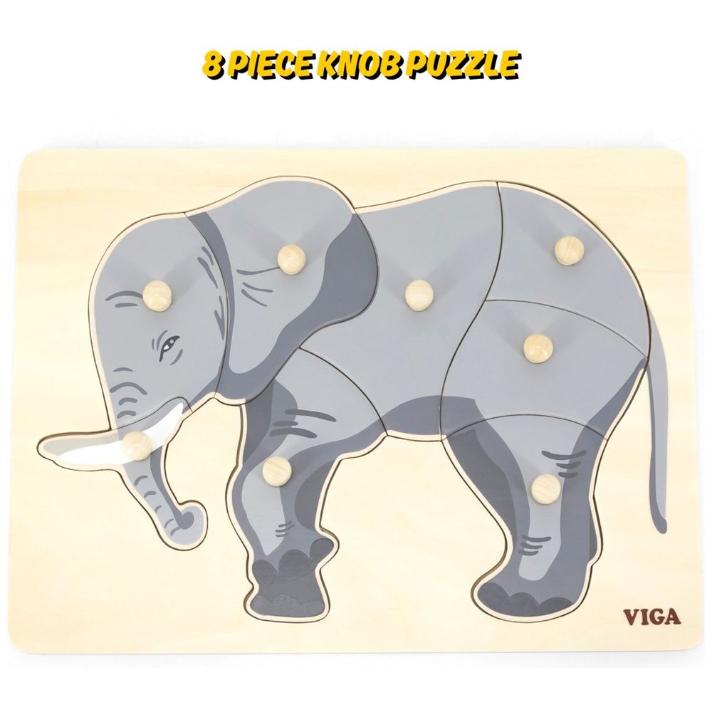 Viga - Elephant Knob Puzzle Wooden Toy - 8pcs