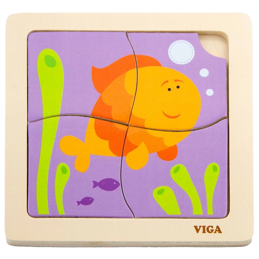 Viga - Fish Block Puzzle Montessori Wooden Toy - 4pcs