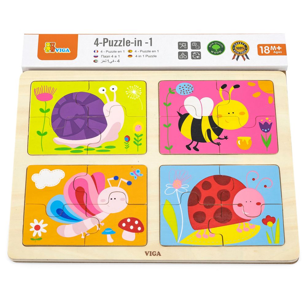 Viga - 4 in 1 Insect Block Puzzle - 16pcs