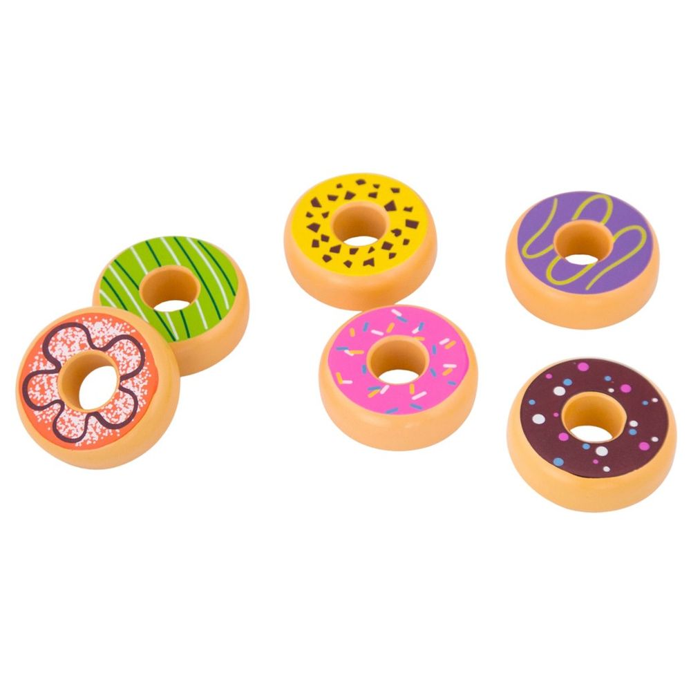 Viga - Wooden Donuts Pretend Food Play Set for Kitchen Roleplay - 6pcs