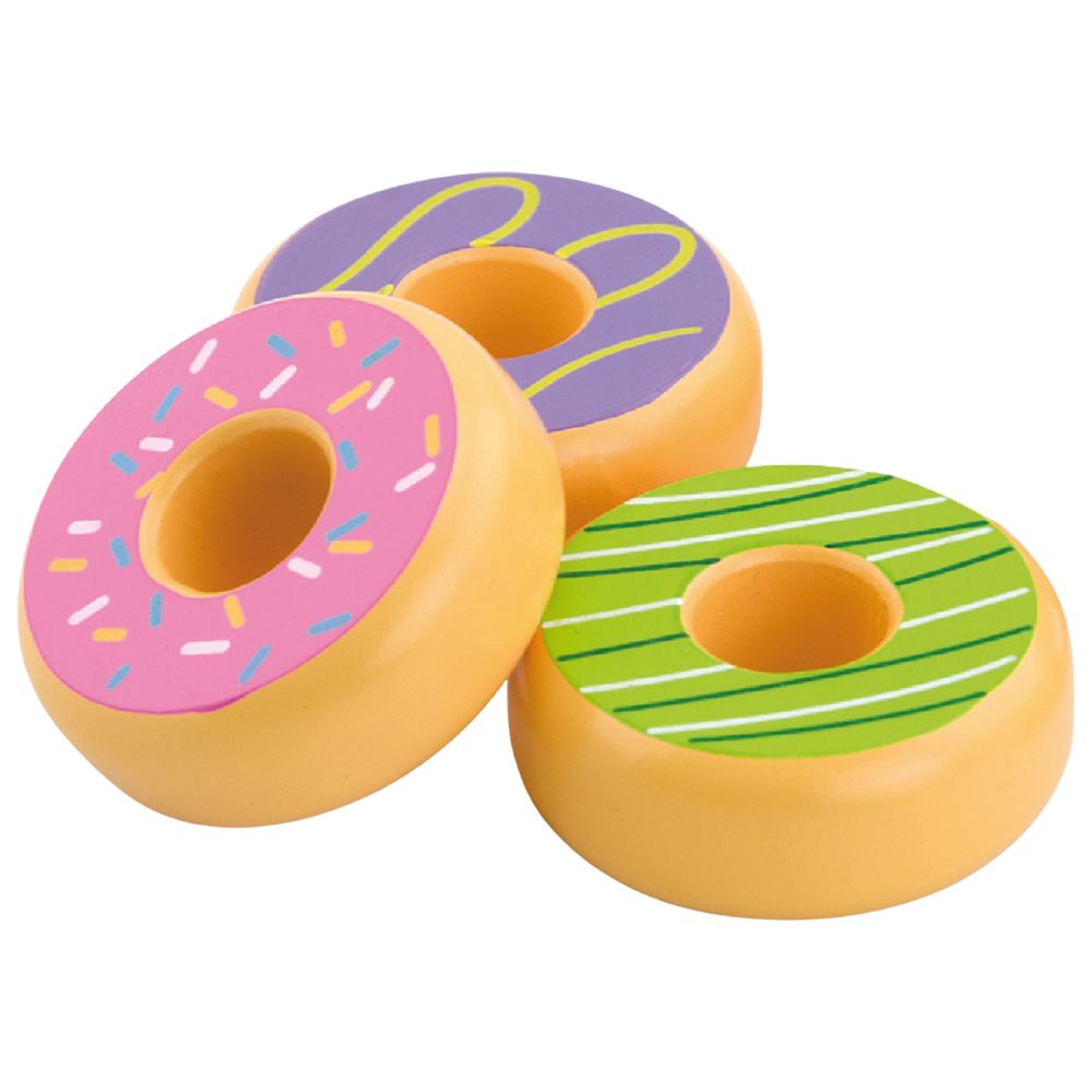 Viga - Wooden Donuts Pretend Food Play Set for Kitchen Roleplay - 6pcs