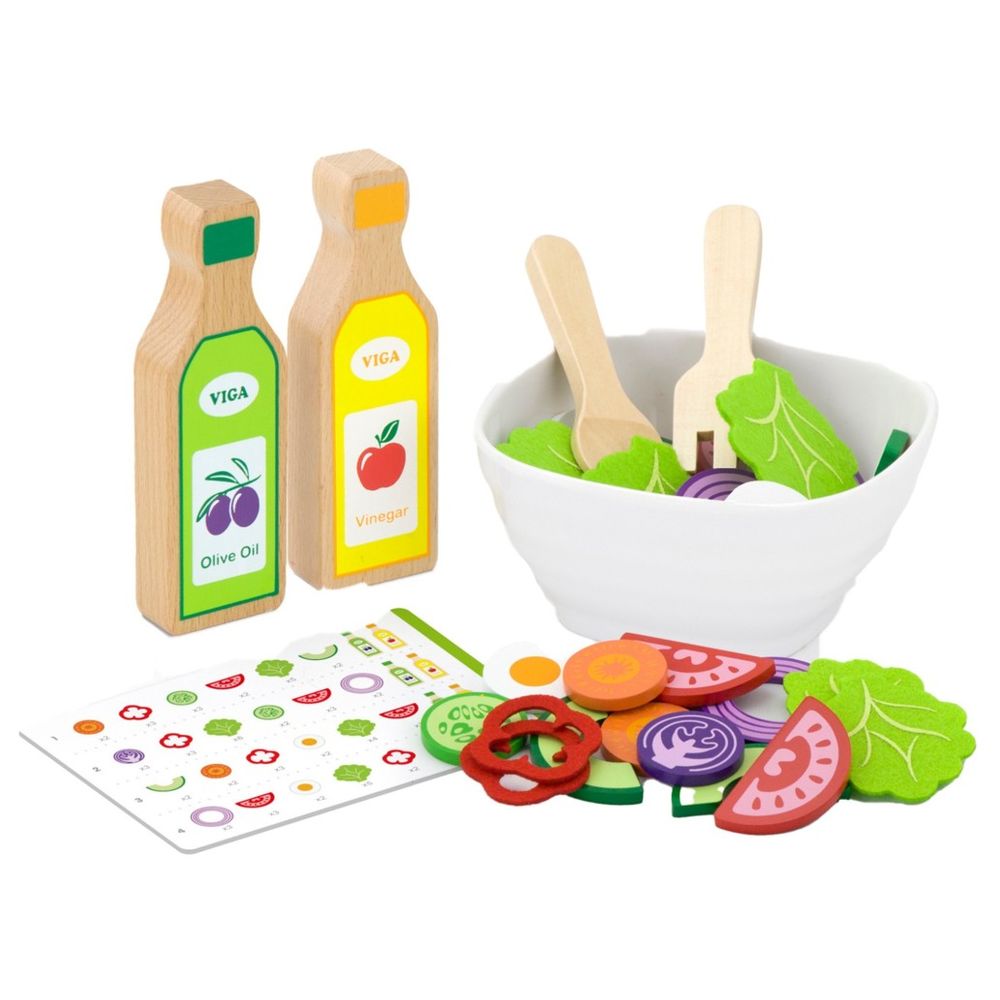 Viga - Little Chef Salad Play Set - 36pcs - Wooden Pretend Kitchen Toy