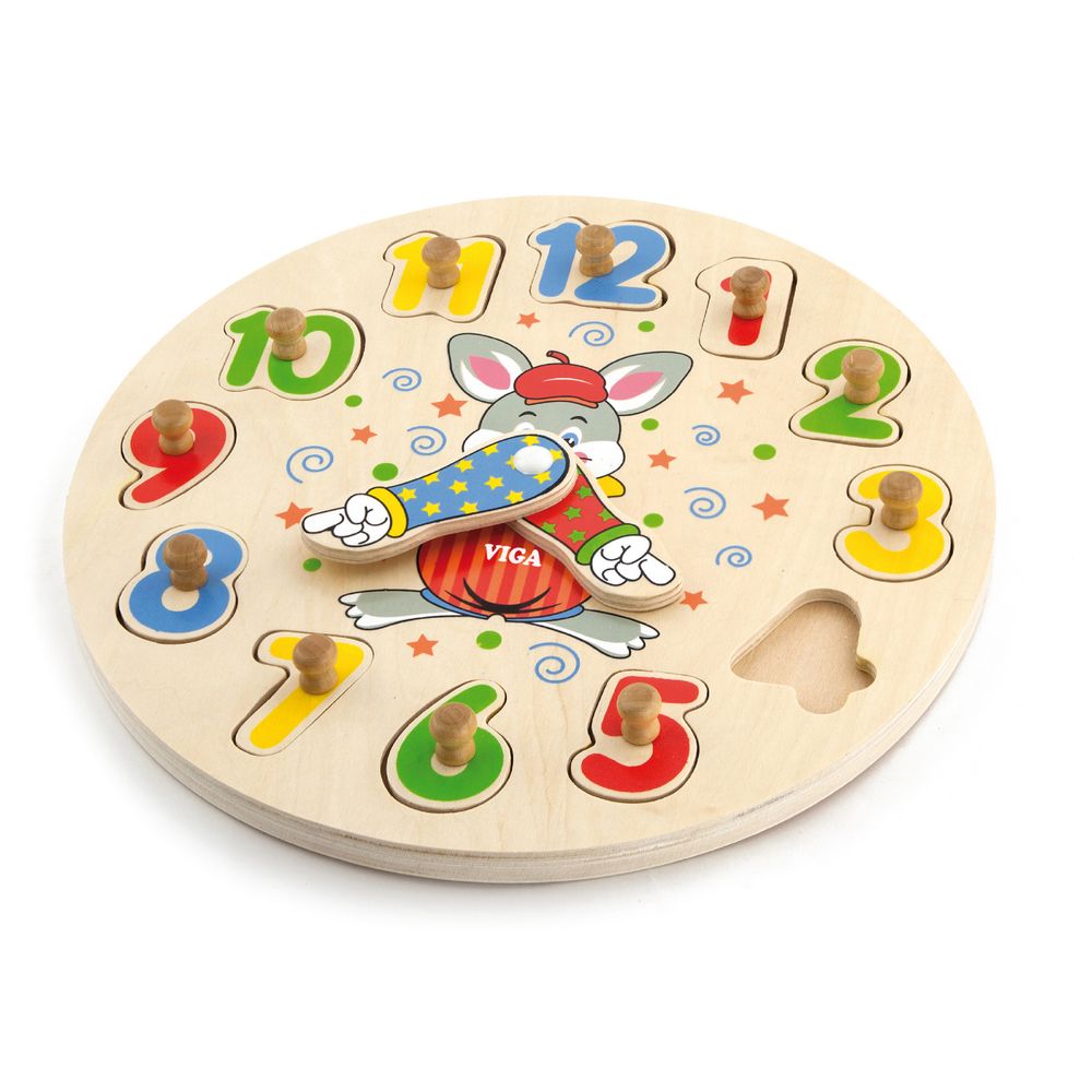 Viga - Clock Knob Puzzle Montessori Wooden Toy Develops Skills - 12pcs