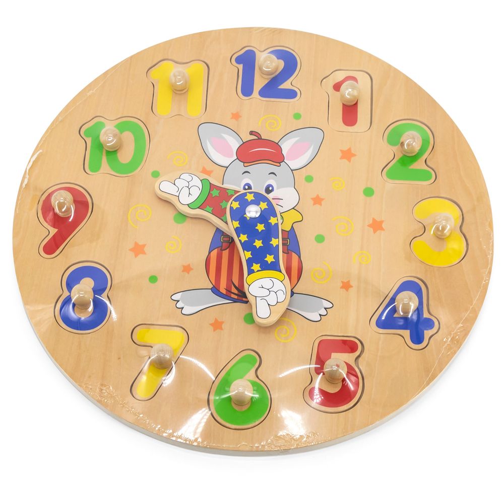 Viga - Clock Knob Puzzle Montessori Wooden Toy Develops Skills - 12pcs