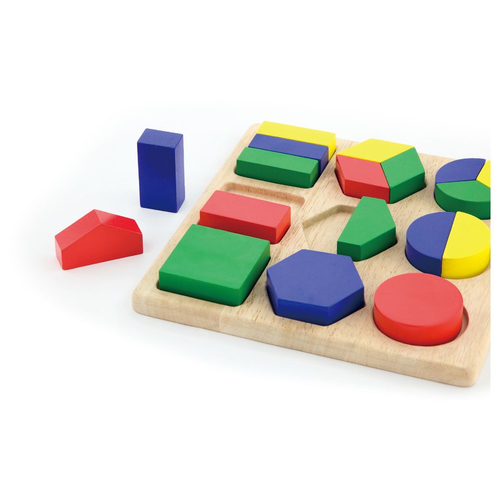 Viga - Shapes Geometric Block Puzzle - 18pcs - Montessori Wooden Educational Toy