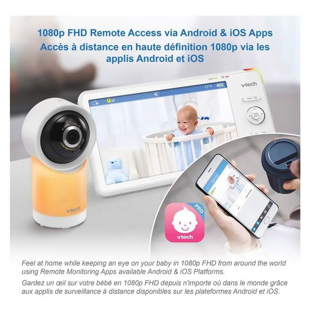 Vtech - 5-inch Smart WiFi HD Pan & Tilt Baby Monitor - White