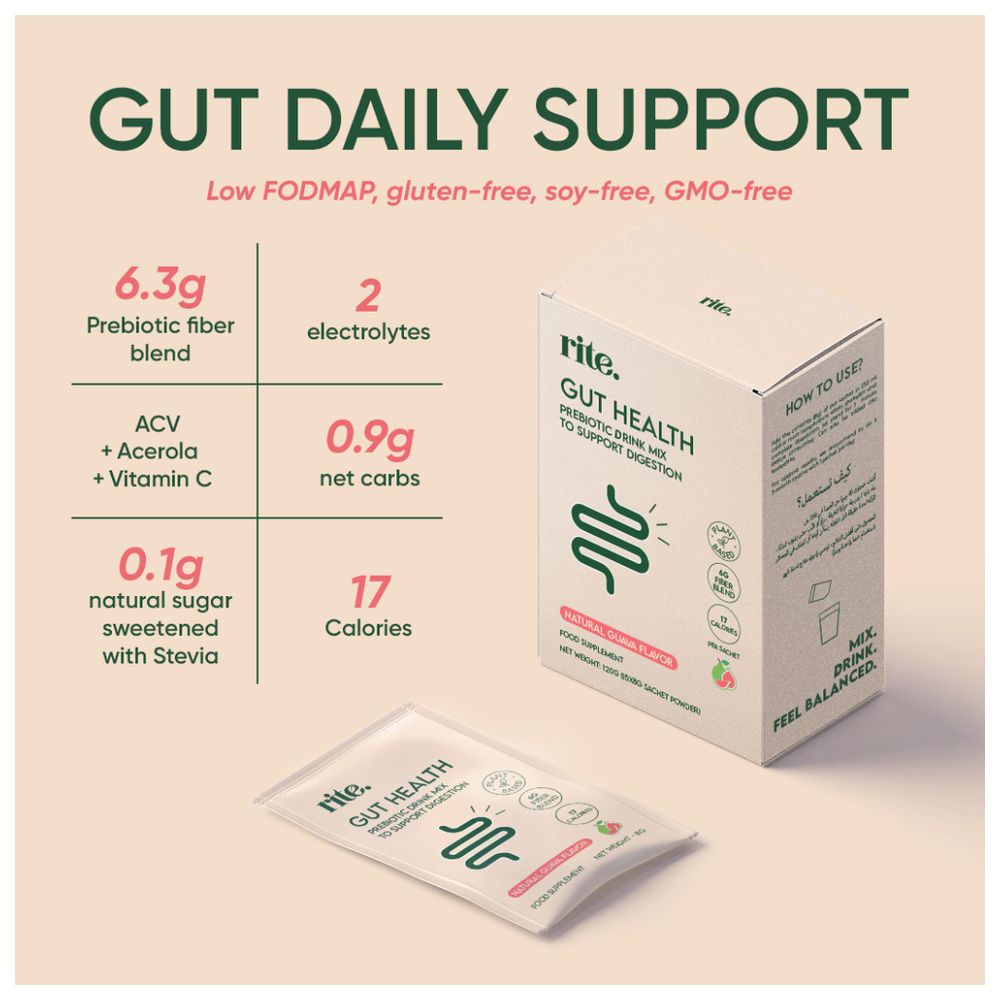 Rite - Gut Health Prebiotic Drink Mix Sachet - 15 x 8g - Guava Flavour