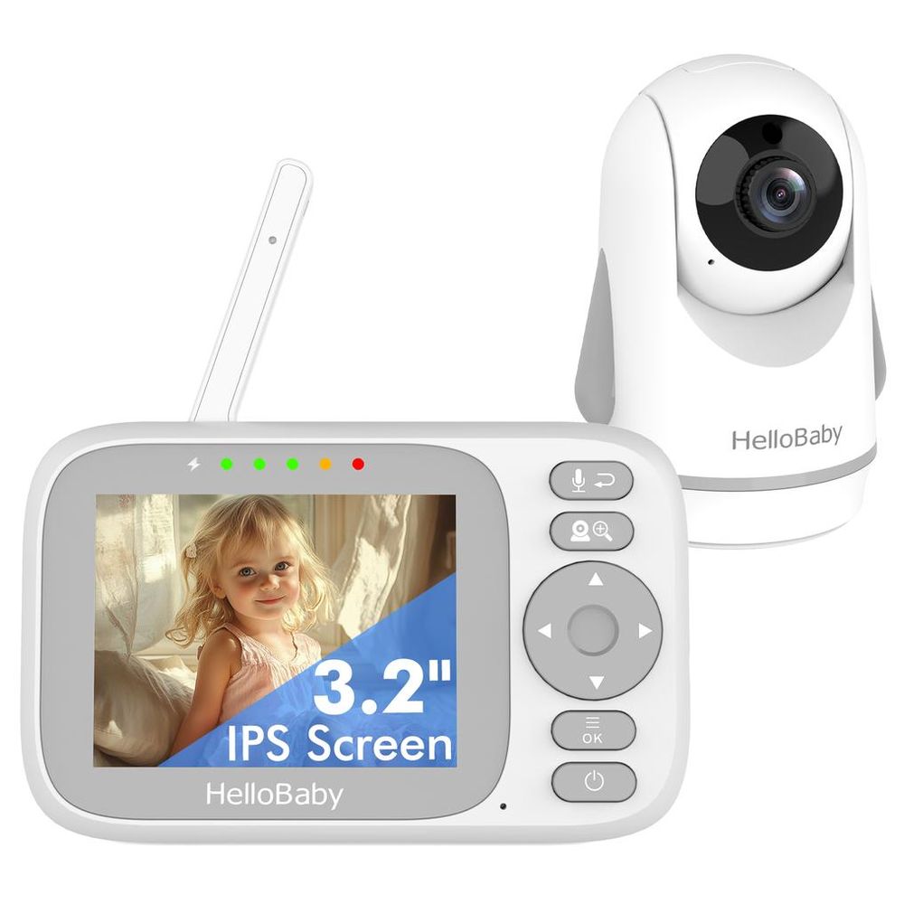 Hello Baby 3.2 Inch LCD Video Baby Monitor with Remote Pan Tilt & Zoom - 2 Way Talk - 1000 Ft - Night Vision