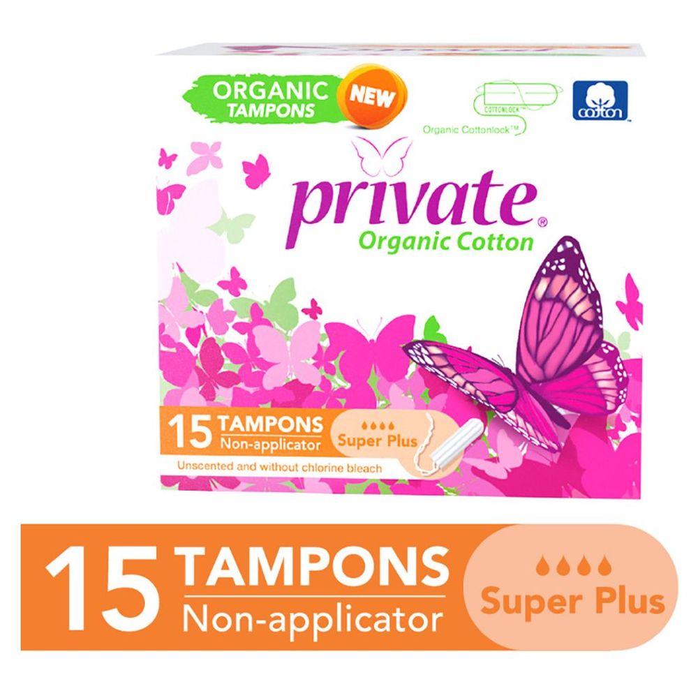 Private - Organic Non Applicator Tampon - Super Plus - 15pcs