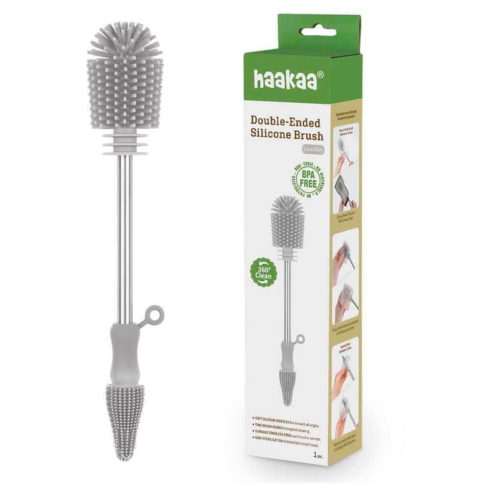 Haakaa - Double-Ended Silicone Bottle Brush - Suva Grey