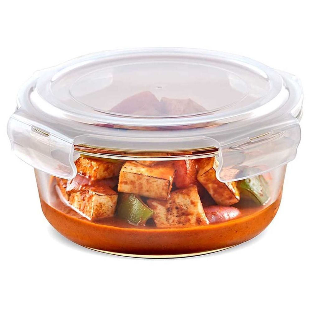 Borosil Klip-N-Store Round Glass Storage Container - 400 ml