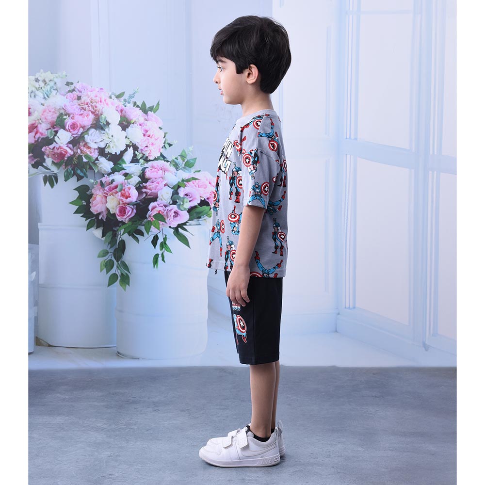 Marvel - 2pc-Set - Captain America Short Sleeve T-Shirt With Shorts - Grey