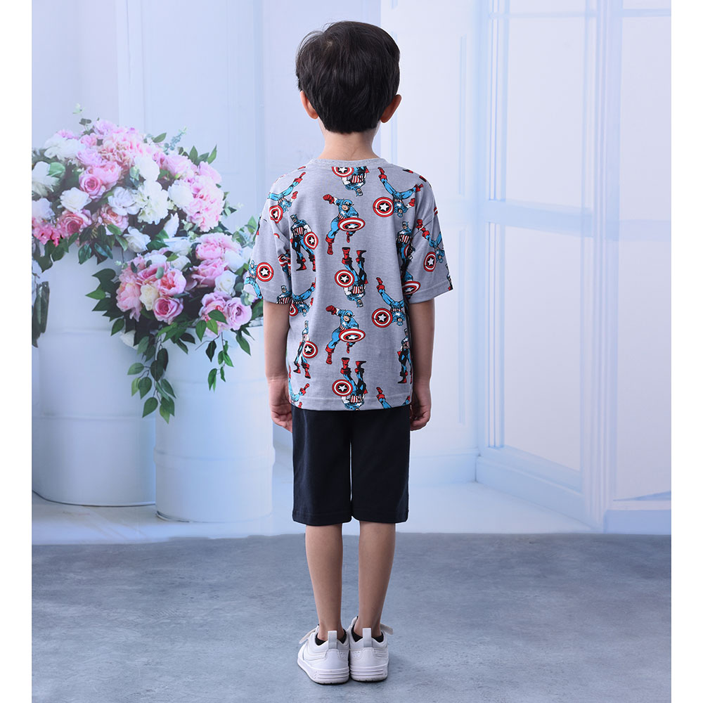 Marvel - 2pc-Set - Captain America Short Sleeve T-Shirt With Shorts - Grey