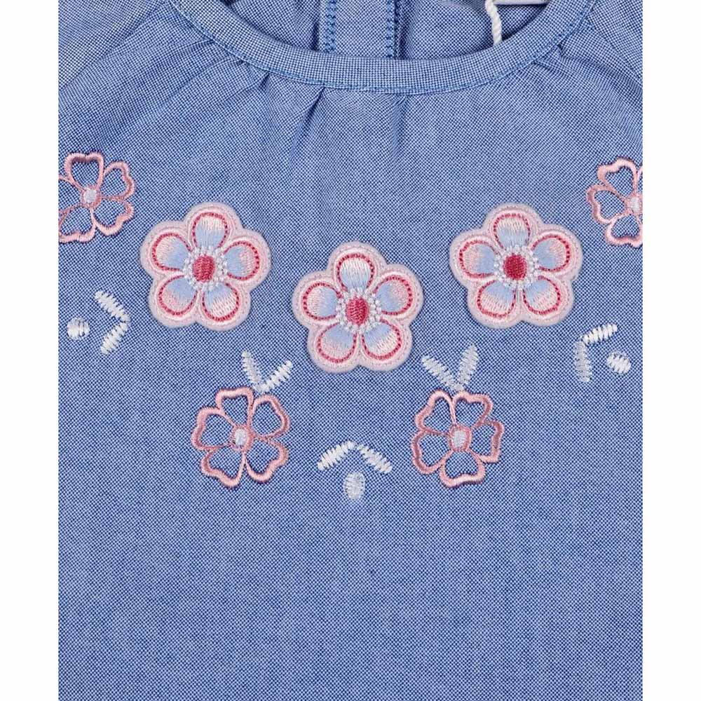 Smart Baby - 2pc-Set - Embroidered Top With Leggings - Denim/Peach