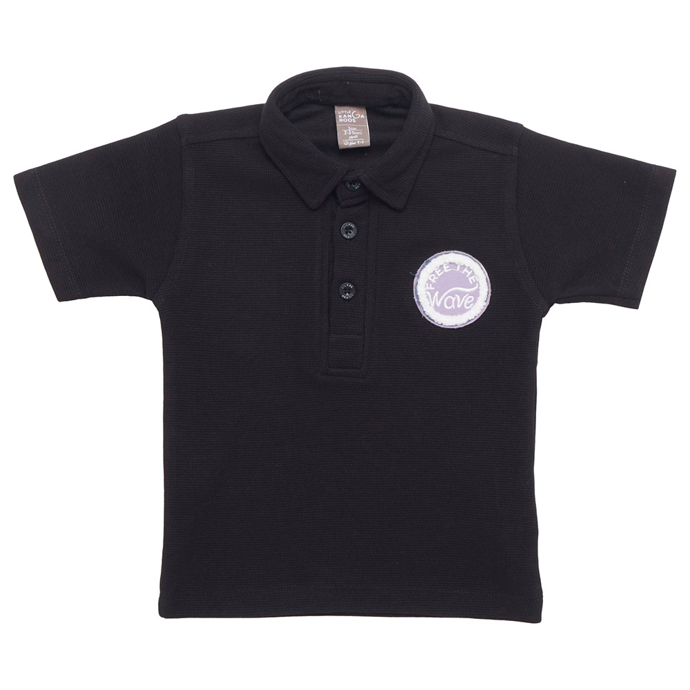 Little Kangaroos - Boy Collar Neck Half Sleeve Polo T-Shirt - Black