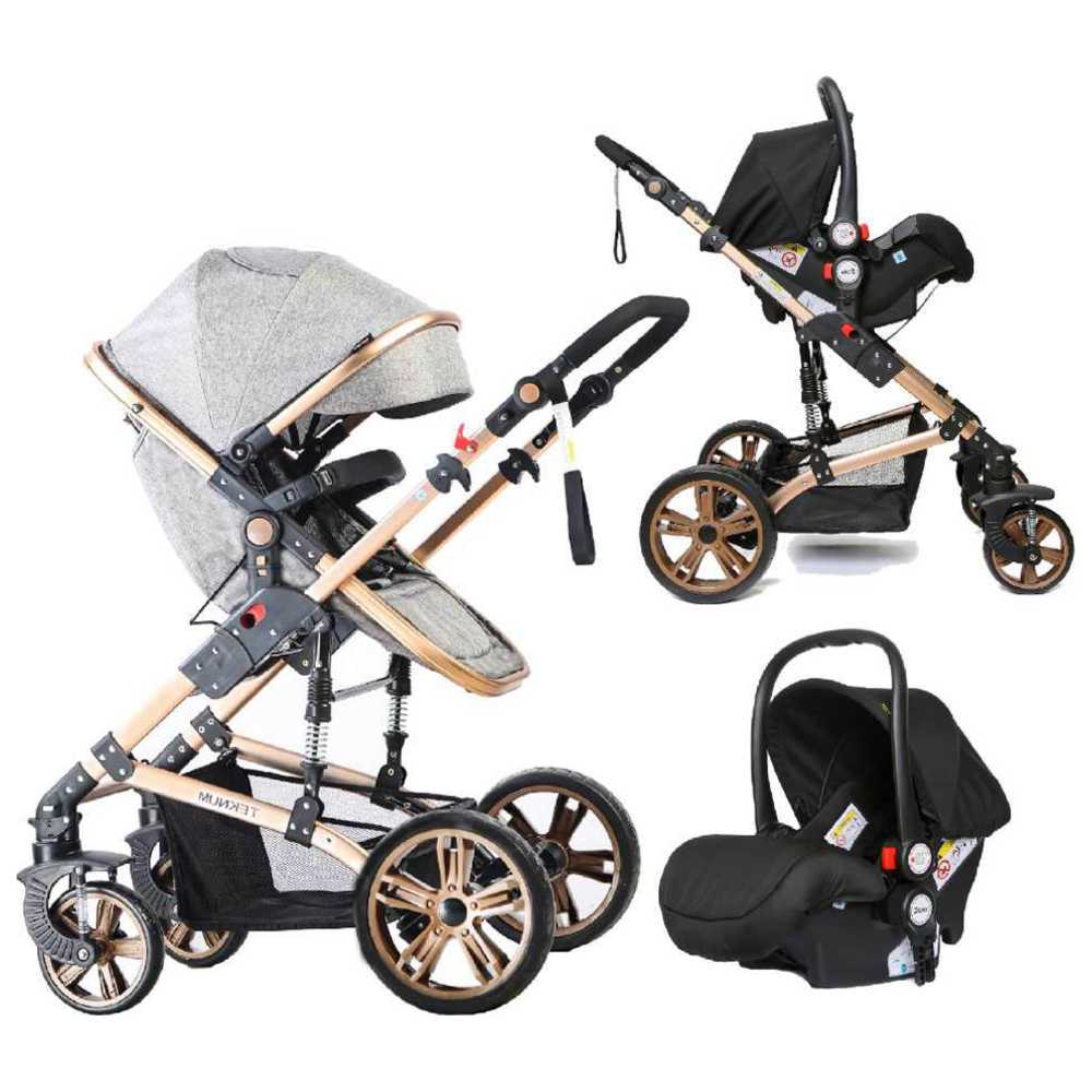 Teknum 3-in-1 Pram Stroller Story - Grey + Infant Car Seat