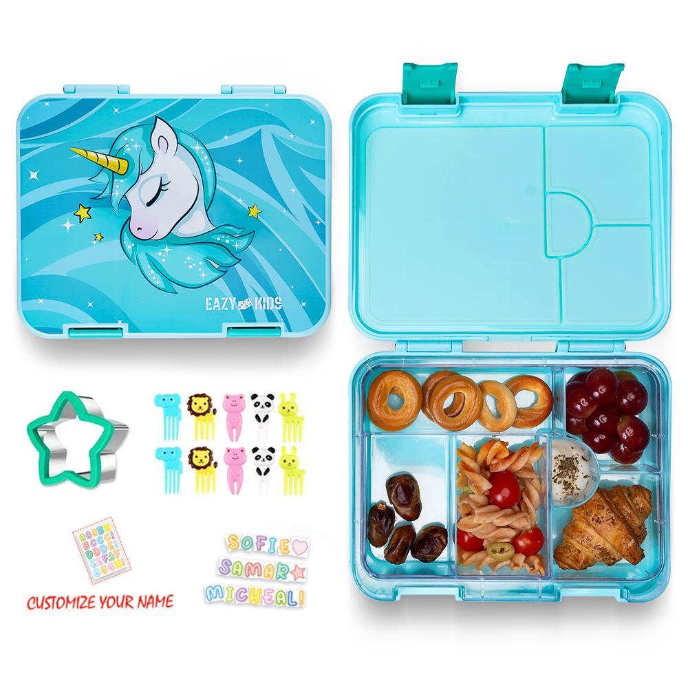 Eazy Kids - Bento Lunch Box with Sandwich Cutter Set - Unicorn Green