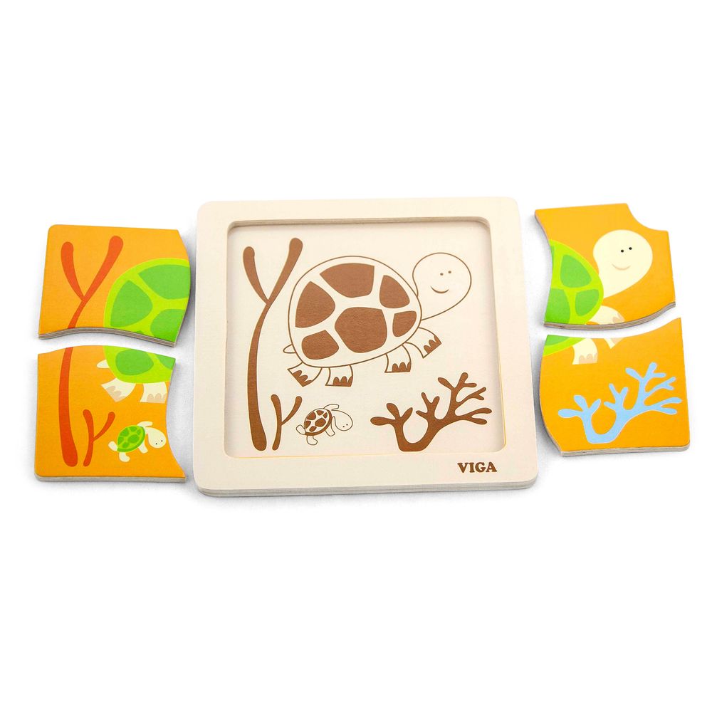 Viga - Tortoise 4pcs Block Puzzle Montessori Wooden Toy