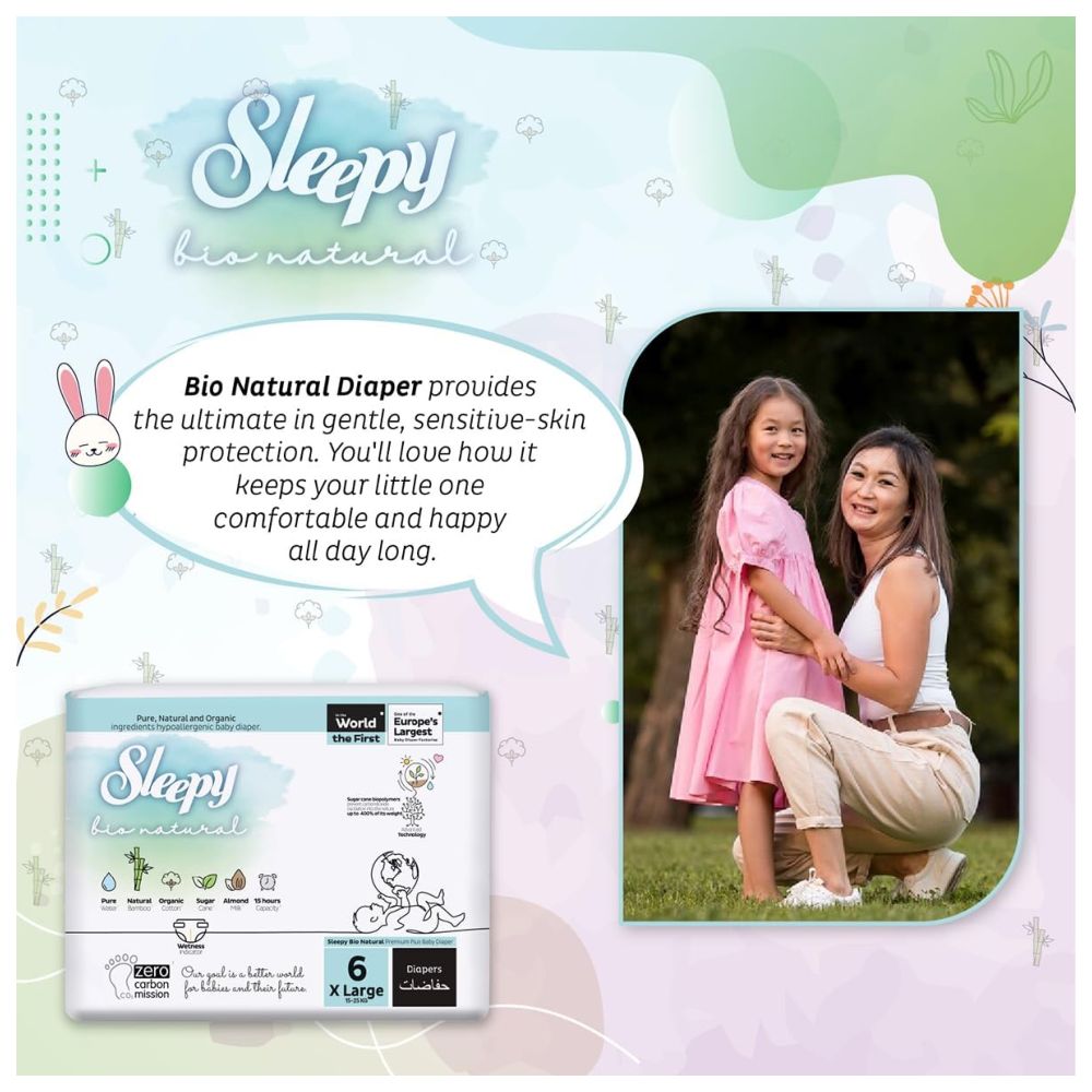 Sleepy - Bio Natural Premium Diapers - Size 6 - 15-25 Kg - 64 Count