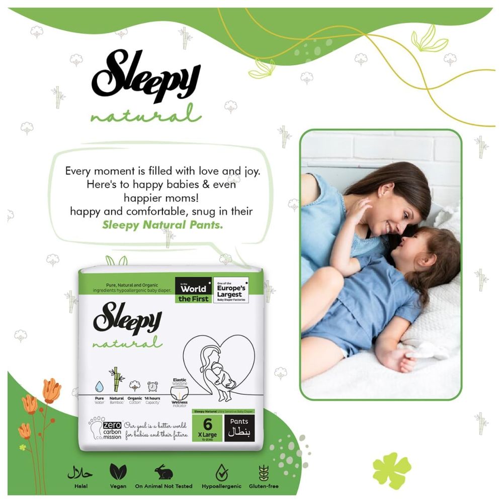 Sleepy - Natural Diaper Pants - Size 6 - 15-25 Kg - 60 Count
