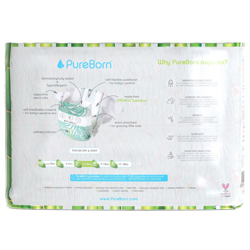 Pureborn - Organic Nappies - Size 3 - M - 5.5-8 kg - 112 Count- Assorted Print
