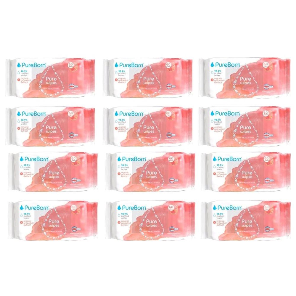 Pureborn Pure Wipes Grapefruit 60's x 12 Bundle (720pcs) Assorted