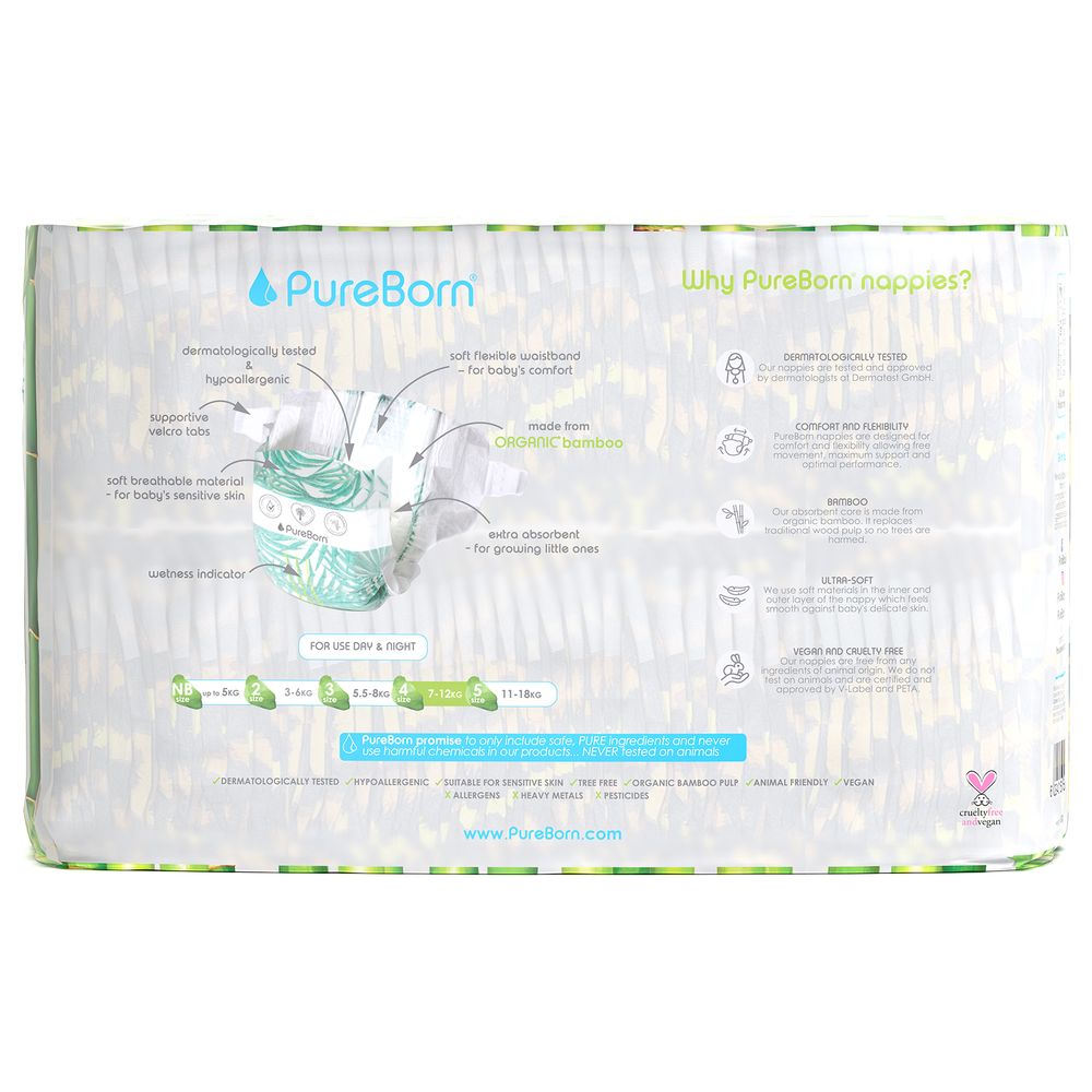 Pureborn Value Pack Nappies 7-12kg Size 4 - 96pcs - Leopard