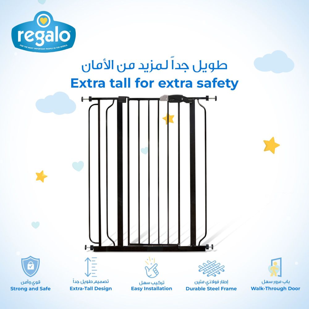 Regalo - Easy Step Tall Metal Walk Through Gate - Black